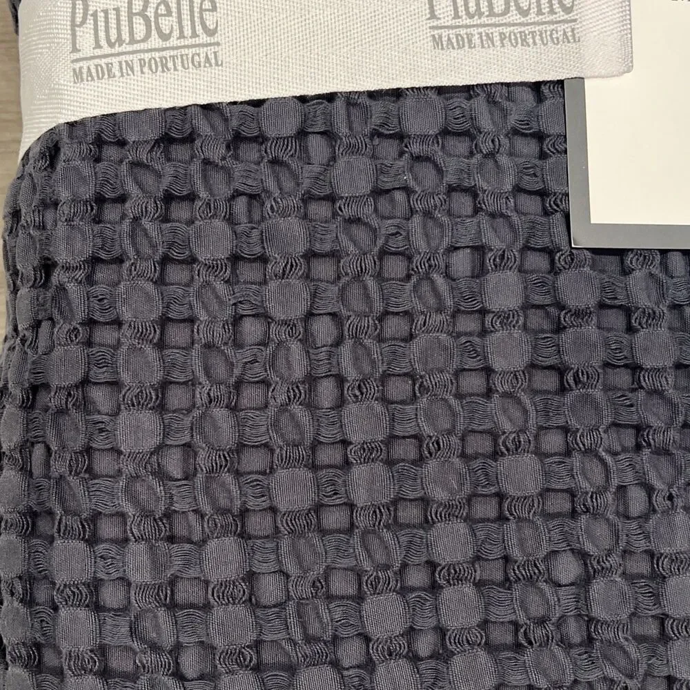 Piu Belle Dark Gray Waffle Texture Cotton Queen Blanket Coverlet 88 X 94 in New